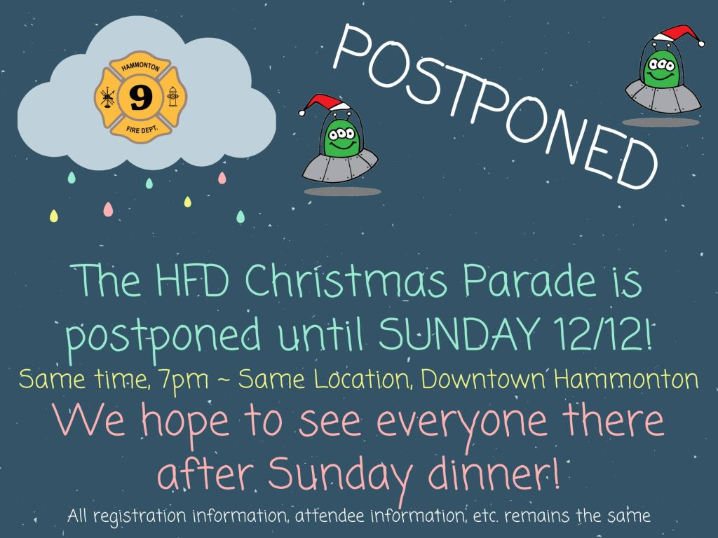 Hammonton Christmas Parade 2022 The Hammonton Fire Department Christmas Parade Has Been Postponed To Sunday  December 12Th At 7:00Pm – Town Of Hammonton